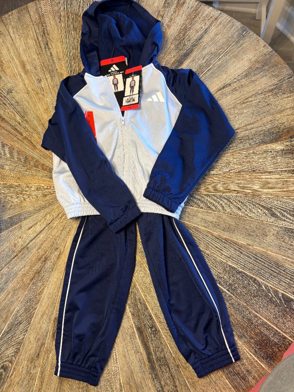 NWT adidas Kids 2-Piece Tracksuit Set Navy Light Blue Hoodie Pants Size 6